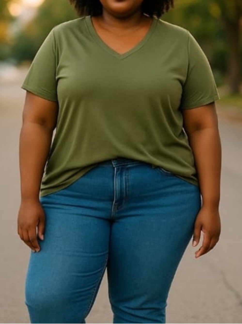 Ava & Viv V-Neck Short Sleeve Tee - Olive Green